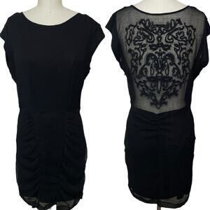 Silence + Noise Embroidered Bodycon Dress Sheer Back Ruched Formal Cocktail 6